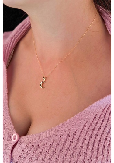 Fiyonk Kuyumculuk 14 Ayar Altın Hayalet Zincir Hilal Ay Uçlu Kolye 001