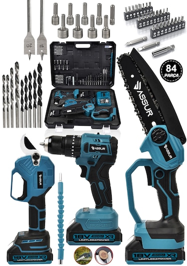 Assur ASR1045 18V Matkap Budama Testeresi Makası 3'lü Set Mavi