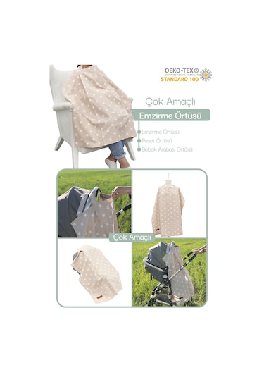 Mordesign Çok Amaçlı Bebek Emzirme Örtüsü/önlüğü Puset, Bebek Arabası Örtüsü, Extra Büyük, Yıldız Seri, Kahve Zg10030