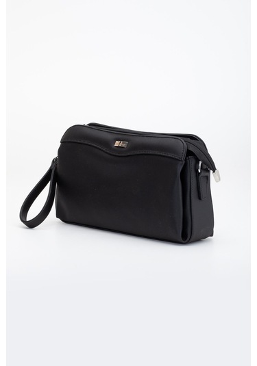 Kadın Portföy Cüzdan Çanta Siyah 3 Bölmeli Uzun Kısa Askılı-3221 Siyah