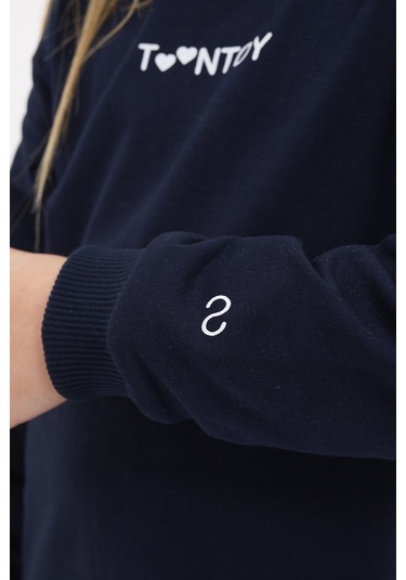 Toontoy Kız Çocuk Bisiklet Yaka Baskılı Elbise Lacivert