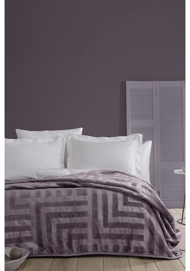Palma Çift Kişilik Emboss Battaniye - Kül Moru Mor