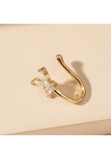 Flybuy Zirkonyum U Süslemesi Şeklinde Klipsi Kelebek İşlemeli Burun Burun Bakır Altın A-1204 Ow Altın