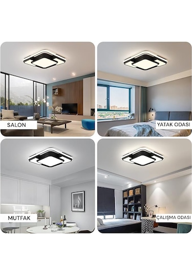 Işık Karesi Tavan Lambası,modern Led Aydınlatma Siyah