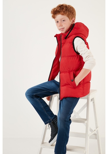 Lela Fermuarlı Kapüşonlu Cepli Şişme Unisex Çocuk Yelek 5761983 Kırmızı