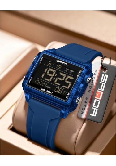 Primepickings Sanda Erkek Digital Saat 6275 Şeffaf Mavi Kronograf Alarm 5atm Suya Dayanıklı Diğer