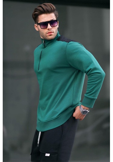 Madmext Koyu Yeşil Fermuar Yaka Basic Erkek Sweatshirt 6157-koyu Yeşil Koyu Yeşil