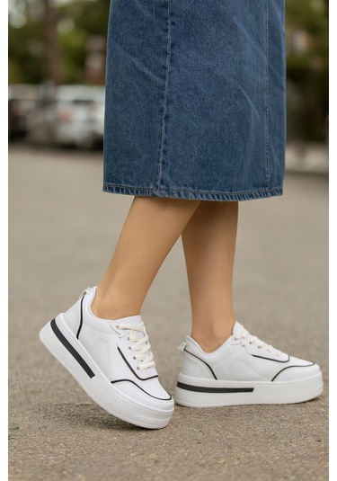 Kadın Günlük Yüksek Taşlı Taban Rahat Kalıp Yürüyüş Ve Ortopedik Spor Ayakkabı Bej Beyaz