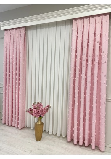 Brillant Carla Puffy Püsküllü Perde İstenilen Tüm Ölçülerde Pembe Pembe