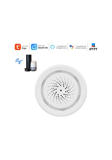 Hombey Tuya Wifi Akıllı 3'ü 1: Ses Işık Alarmı, Sicaklık Nem Sensörü - 100db, 18 Ses Seçeneği, Alexa/google Home Desteği