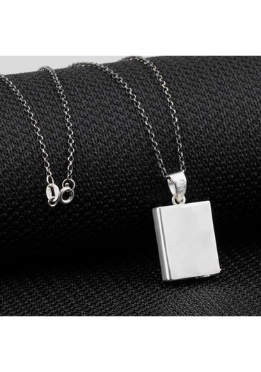 Modagümüşevi Parlak Düz Dikdörtgen Gümüş Cevşen Muska Kabı Kadın Kolye