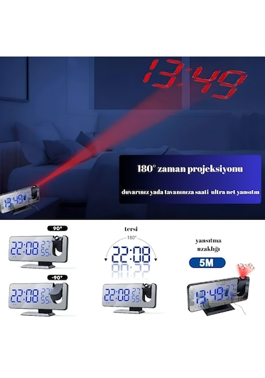 Hpytech Led Dijital Projeksiyonlu Saat Masaüstü Elektronik Saat