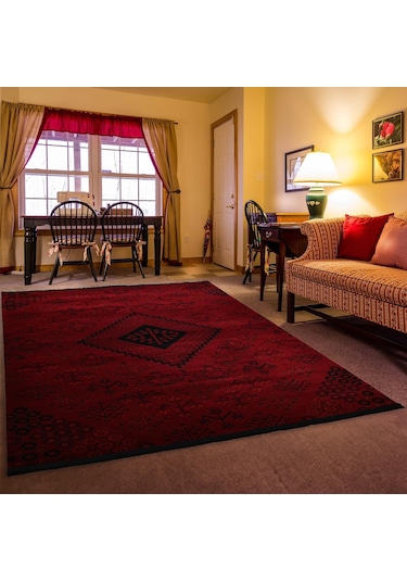 Afgan Türkmen Otantik Desenli Bordo Oturma Odası Salon Mutfak Halısı 5366a Zs72