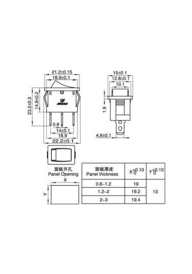 Kare On-off Işıklı Anahtar 3 Pin Switch 10 Adet