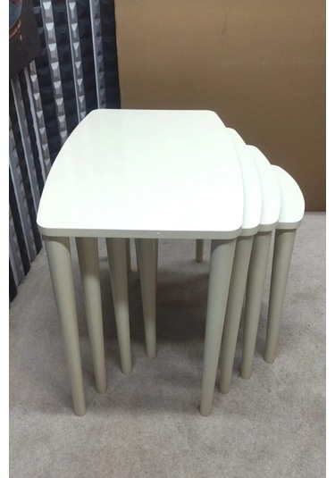 4 Lü Mdf Lam Ahşap Zigon Sehpa Krem