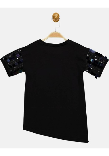 Minnie Mouse Lisanslı Siyah Pullu Kol Şık Elbise Mn17666 Siyah