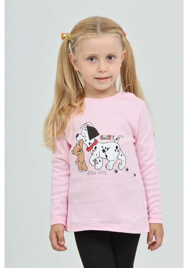 Toontoy Kız Çocuk Köpekli Ayı Baskılı Sweatshirt Pembe