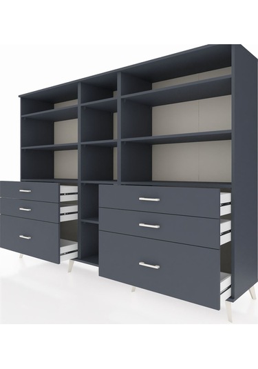 Hyperion Dolap 10 Raflı 6 Çekmeceli 220x44x163 Antrasit-antrasit Antrasit-antrasit