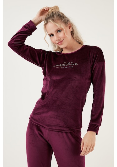 Lela Regular Fit Yumuşak Dokulu Kadife Bayan Pijama Takımı 6094200W4 Mor