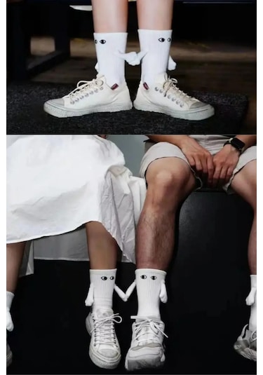 Kadın - Erkek Beyaz Mıknatıslı El Ele Tutuşan Çorap 1 Adet Kadın Beyaz