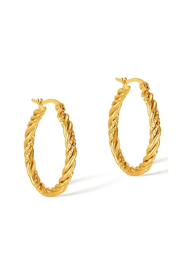 Sones Opk Ge960 1 Çift Paslanmaz Çelik Altın Kaplama Vintage Twist Küpe Altın