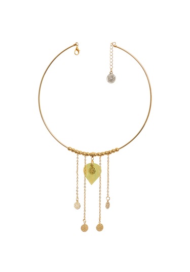 Labalaba Kadın Lak Altın Kaplama Sedef Kalp Charmlı Tel Choker, Tasma Kolye Altın