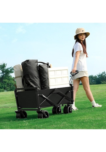 Katlanır El Arabası Wagon Araba Kamp Arabası 100 Kg Taşıma Kapasiteli Outdoor Plaj Kamp Arabası Siyah