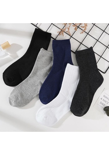 Siyah 5 Çift/grup Erkek Dikey Çizgili Pamuklu Çorap Orta Buzağı Nefes Alabilen Çorap İş Spor Çorapları Siyah