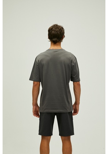 Bad Bear Title Oversize T-shirt Koyu Gri Baskılı Erkek Tişört-asfalt Koyu Gri