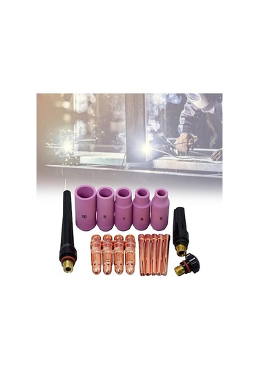 Kangvka Tıg Arc Kaynak Aksesuarları Seti - 18 Parça: Seramik Lapa, Gaz Lens Gövde, Topuz Ve Arka Kapaklar Wp-17/18/26 Uyumlu