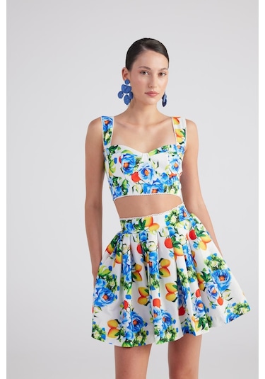 Holly Lolly Desenli Cepli Mini Ravello Etek Mavi