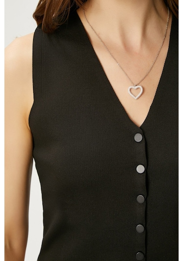 Ritnice Kadın Petite Çıtçıtlı Crop Siyah Triko Yelek Siyah