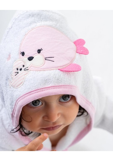 Balinalı Bornoz Takımı 1-2 Yaş Beyaz - Pembe