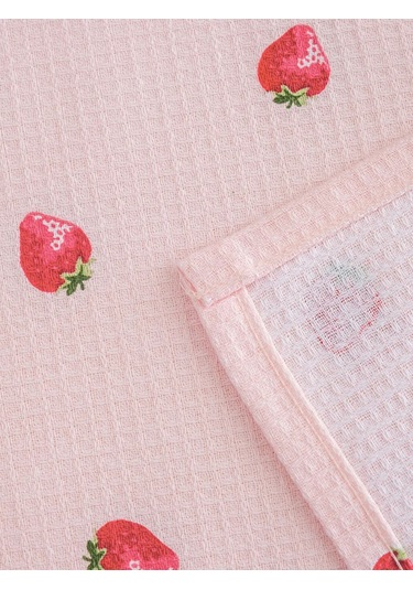 Pembe Çilek Nakışlı Pamuklu Çift Kişilik Pike