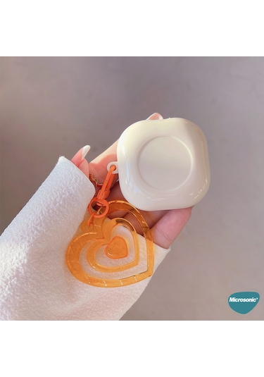 Microsonic Samsung Galaxy Buds 2 Kılıf Süslü Renkli Kalp Desenli Turuncu