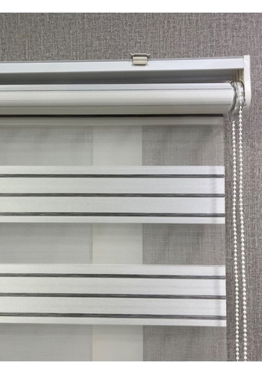 Zebra Stor Perde Dar Plise Güneşlik Beyaz Gri Çizgili Beyaz