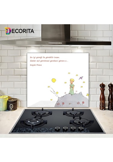 Decorita Cam Ocak Arkası Koruyucu|Küçük Prens Desenli|52cm x 60cm