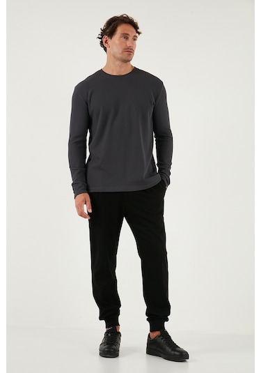 Buratti Pamuklu Bisiklet Yaka Slim Fit Basic Erkek Sweat 5905073 Antrasit