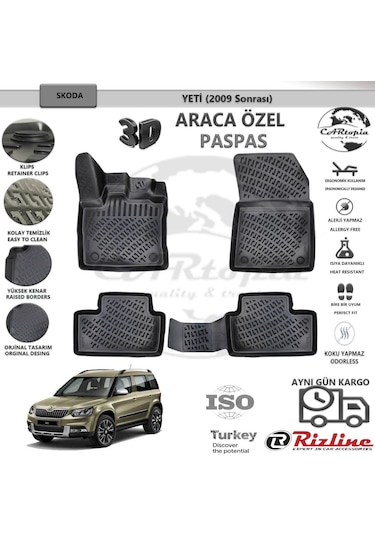 Skoda Yeti / 2009 Sonrası / Siyah / Rizline Paspas