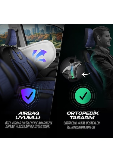 Panda Atlanta Serisi Keten Kumaş Oto Koltuk Kılıfı   - Tam Set