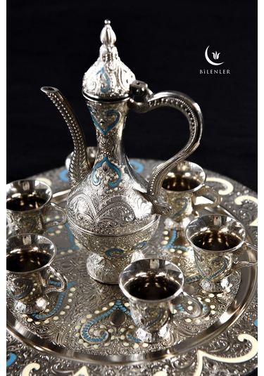 Hediyelik/ Sunumluk Osmanlı Motifli Nakışlı Gümüş Zemzem Takımı 8 Parça