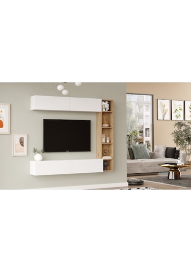 Robin Home Tara Tv Ünitesi Kitaplık Duvara Monte Sepet-beyaz
