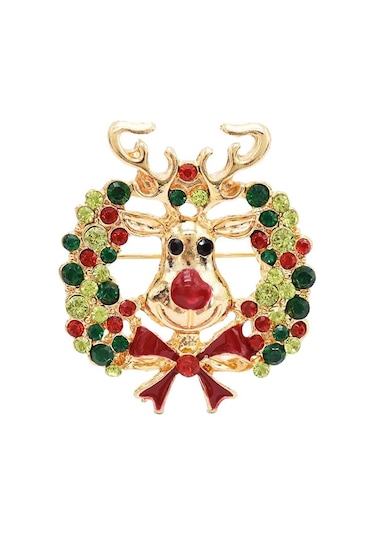 Suntek Sevimli Kristal Noel Elk Broş Pin Noel Partisi Süsleri Çok Renkli