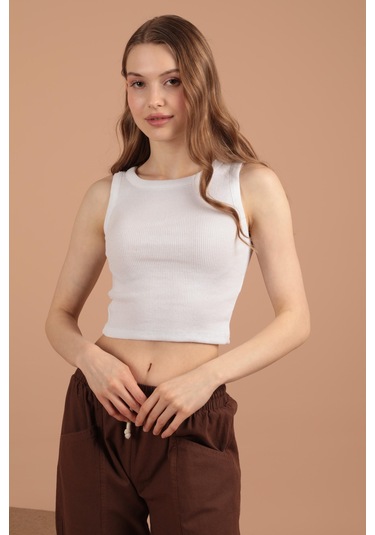 Chıcnhappy Kaşkorse Kumaş Halter Yaka Kadın Bluz Krem - Kadın Krem