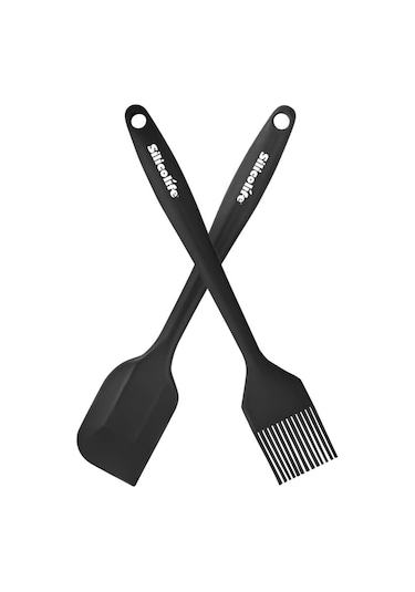 Silicolife Spatula Ve Fırça Seti, Isıya Dayanıklı Yanmaz Yapışmaz Silikon Spatula Ve Yumurta Fırçası 2 Li Set Siyah