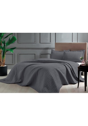 Taç Yatak Örtüsü Seti Glory Antrasit Çift Kişilik Antrasit