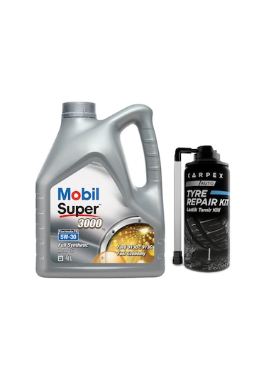 Mobil Super 3000 X1 Formula FE 5W-30 Tam Sentetik Motor Yağı 4 L + Carpex  Lastik Tamir Kiti