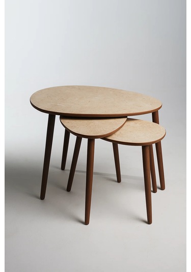 Paris 3'lü Zigon Sehpa &100 Mdf Traverten