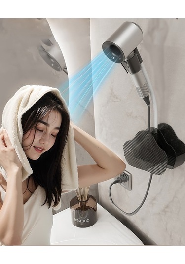 Wondernest Zımbasız Duvar Tipi Saç Kurutma Makinesi, Banyo Uyumlu Lichen Model Siyah