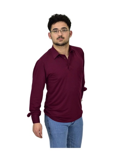 Erkek Gömlek Yaka Uzunkol Tişört T6063 Bgl-st04542 Bordo
